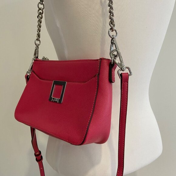 Joseph Ribkoff designer Pink Crossbody Bag With Chain Strap & Silver Accents - Picture 6 of 16